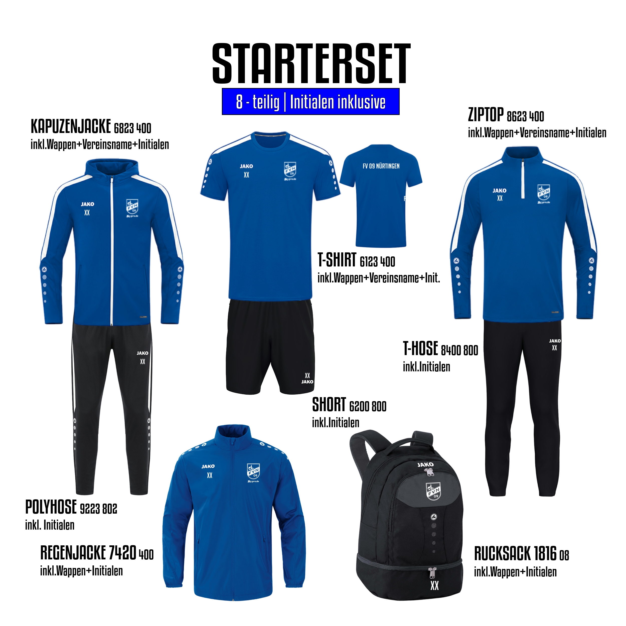 % STARTER-SET Erwachsene % inkl. Wappen, Vereinsname und Initialen