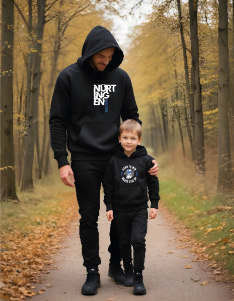 Recyceltes Unisex-Sweatshirt mit Kapuze schwarz inkl. Druck